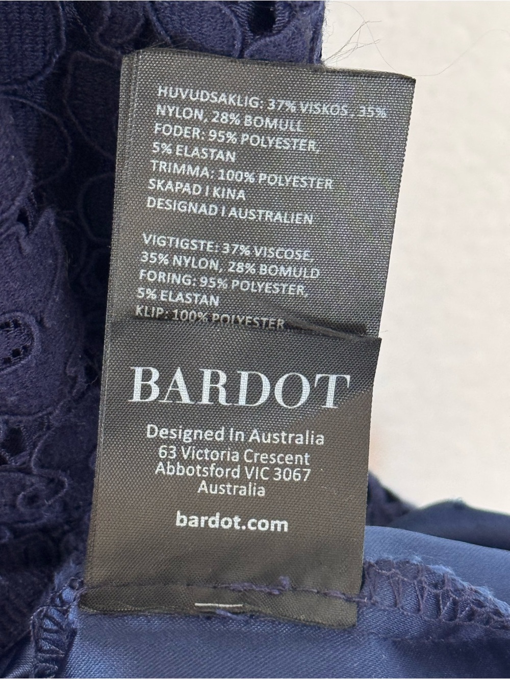 Bardot Navy Blue Lace Cocktail Dress Elegant Wedding Guest & Date Night Midi Sz8 - Picture 9 of 14
